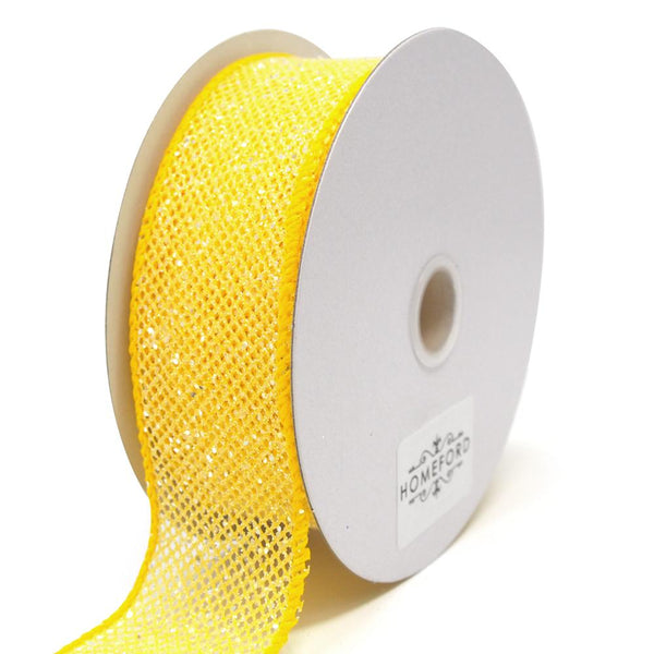 Frosted Net Wired Ribbon, Yellow, 1-1/2-Inch, 10 Yards