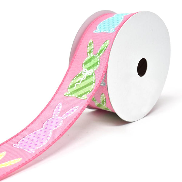 Stitched Bunny Cut Outs Wired Linen Ribbon, 1-1/2-Inch, 10-Yard, Fuchsia