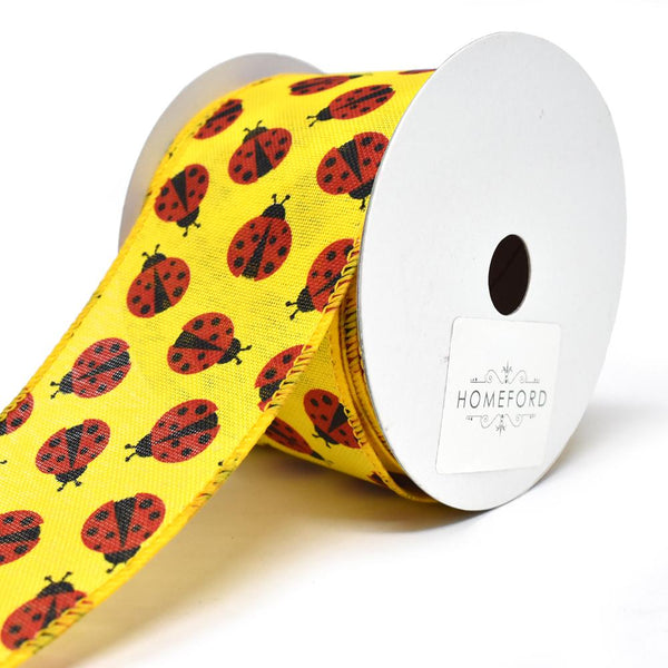Red Lady Bugs Wired Linen Ribbon, 2-1/2-Inch, 10-Yard, Daffodil
