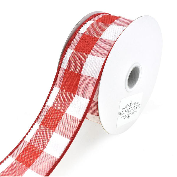 Woven Buffalo Plaid Wired Edge Christmas Ribbon, 1-1/2-Inch, 10-Yard, Red/White