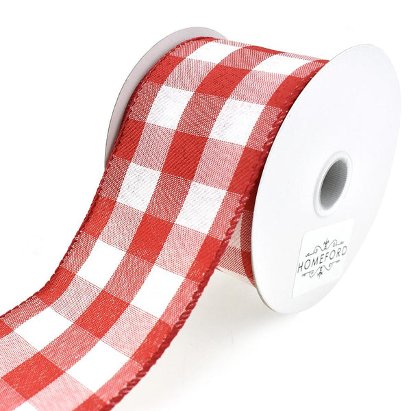 Woven Buffalo Plaid Wired Edge Christmas Ribbon, 2-1/2-Inch, 10-Yard, Red/White