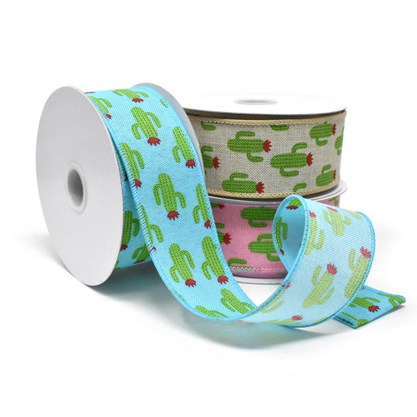Deco Cactus Wired Linen Ribbon, 1-1/2-Inch, 10-Yard