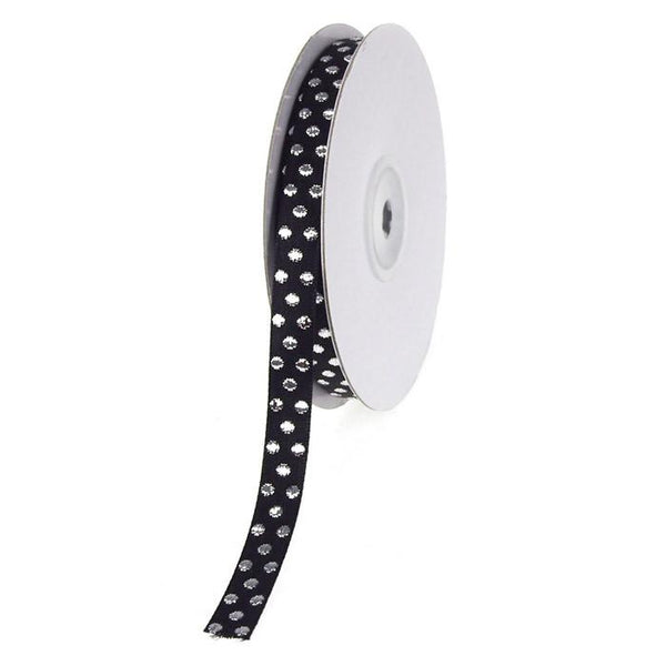 Glossy Polka Dot Polyester Ribbon, 3/8-Inch, 25-Yard, Metallic Black