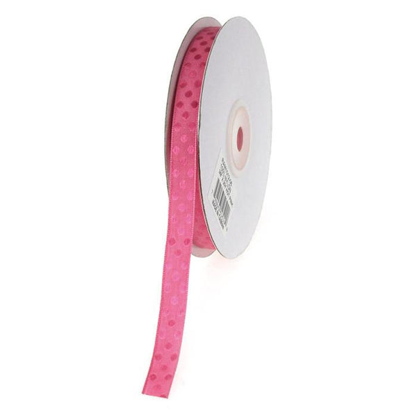 Glossy Polka Dot Polyester Ribbon, 3/8-inch, 25-yard, Hot Pink