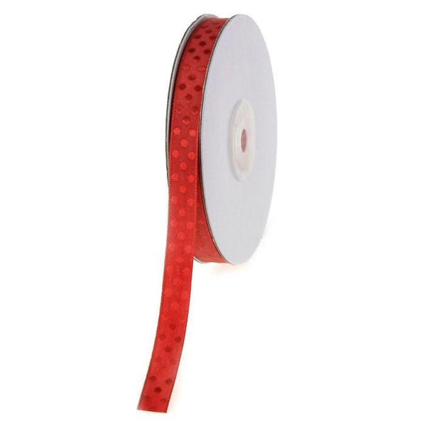 Glossy Polka Dot Polyester Ribbon, 3/8-inch, 25-yard, Red