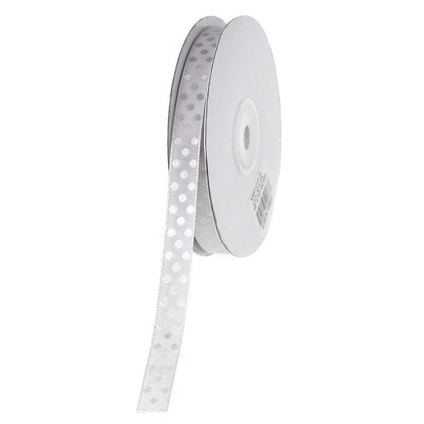 Glossy Polka Dot Polyester Ribbon, 3/8-inch, 25-yard, Silver
