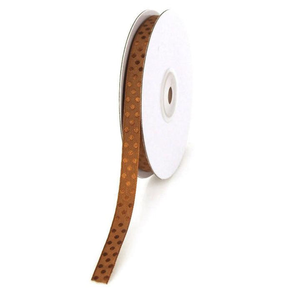 Glossy Polka Dot Polyester Ribbon, 3/8-inch, 25-yard, Brown