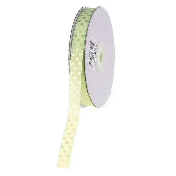 Glossy Polka Dot Polyester Ribbon, 3/8-inch, 25-yard, Mint Green