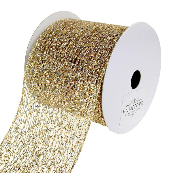 Open Weave Metallic Glitter Tinsel Mesh Christmas Ribbon, Gold/Silver, 4-Inch, 10 Yards