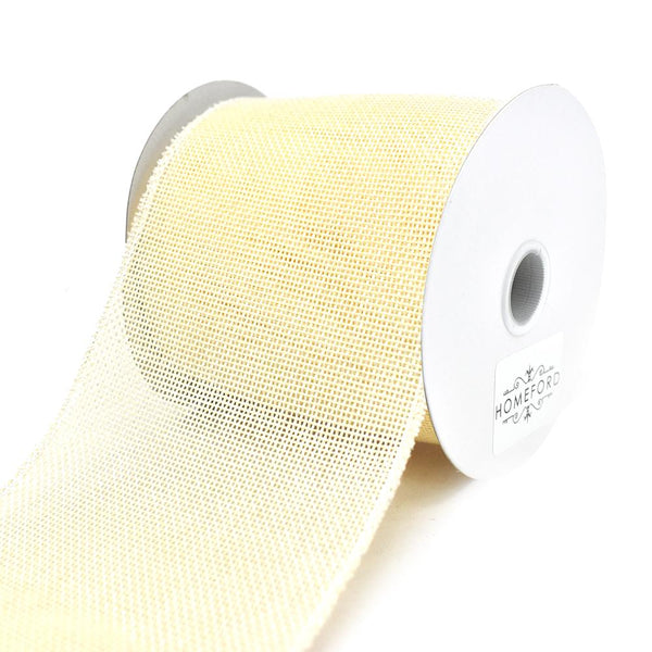 Faux Jute Wired Edge Ribbon, Ivory, 4-Inch, 10-Yard