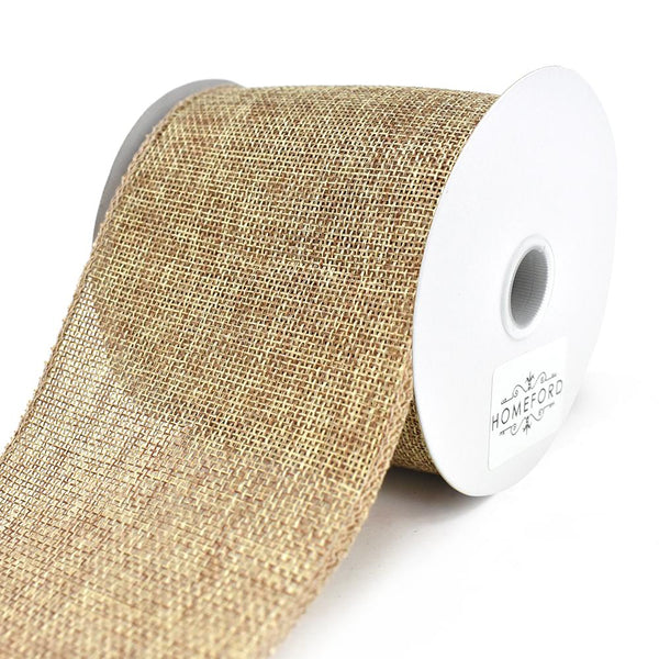 Faux Jute Wired Edge Ribbon, Natural, 4-Inch, 10-Yard