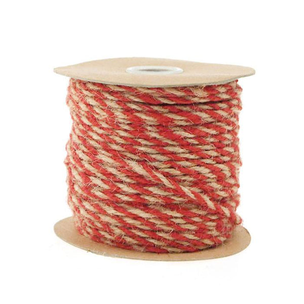 Bi-Colored Jute Twine Cord Rope Ribbon, 5/64-Inch or 2.5 mm, 50-Yard, Red