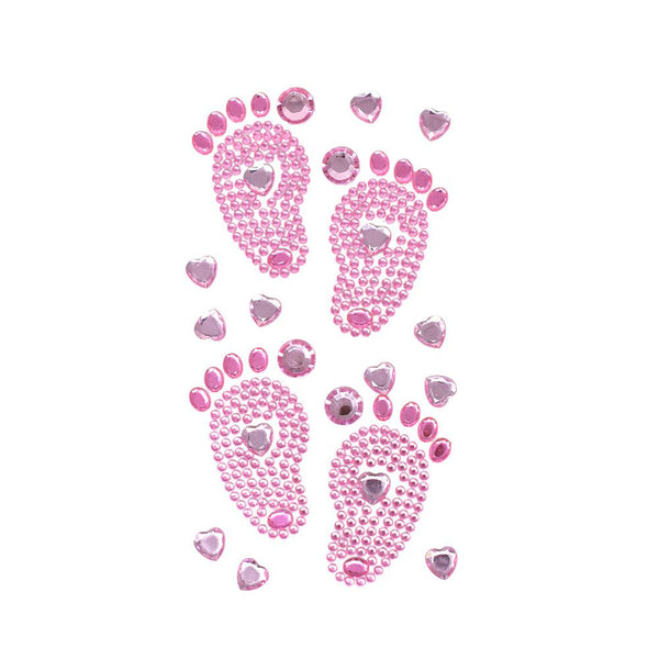 Baby Shower Footprints Rhinestone Stickers, Pink, 2-7/8-Inch, 15-Piece