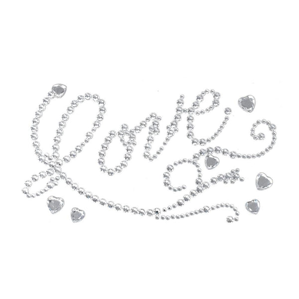 Flourished 'Love' Script and Hearts Rhinestone Stickers, Clear, 7-Inch, 6-Piece