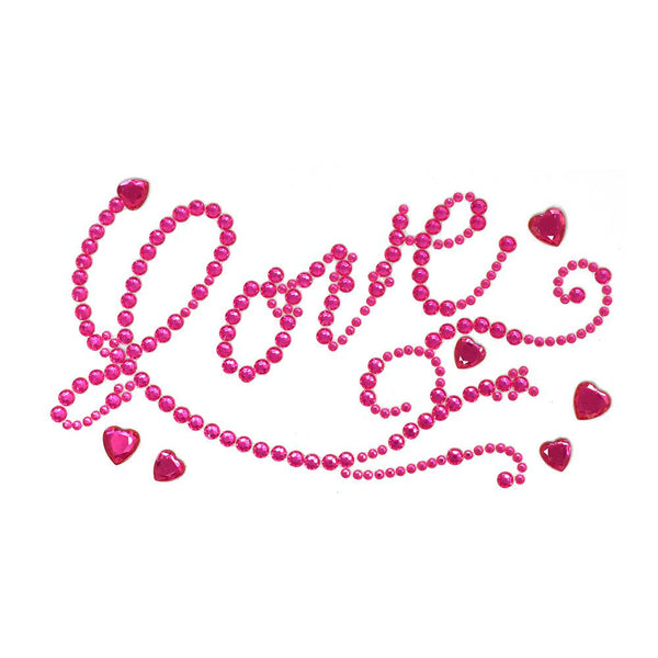 Flourished 'Love' Script and Hearts Rhinestone Stickers, Fuchsia, 7-Inch, 6-Piece