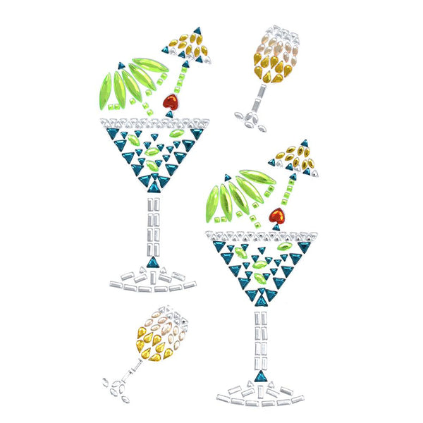 Happy Hour Cocktails Rhinestone Stickers, Assorted, 4-Piece