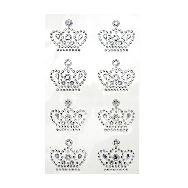 Royal Crown Adhesive Rhinestone Stickers, Silver, 8-Count