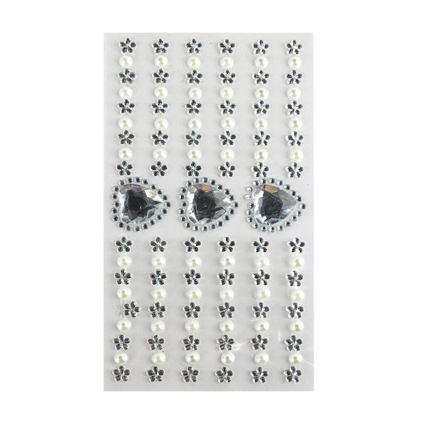 Self Adhesive Rhinestone Pearl Stickers, Heart/Circle/Flower, 15-count