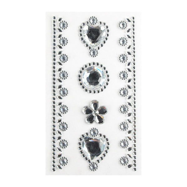 Self-Adhesive Rhinestone Stickers, Circle/Flower/Hearts, 6-count, Clear