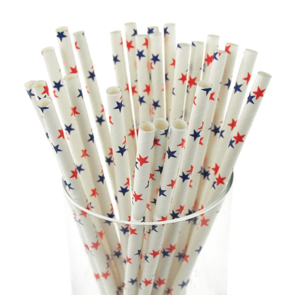 Star Paper Straws, 7-3/4-inch, 25-Piece, Red/Blue/White