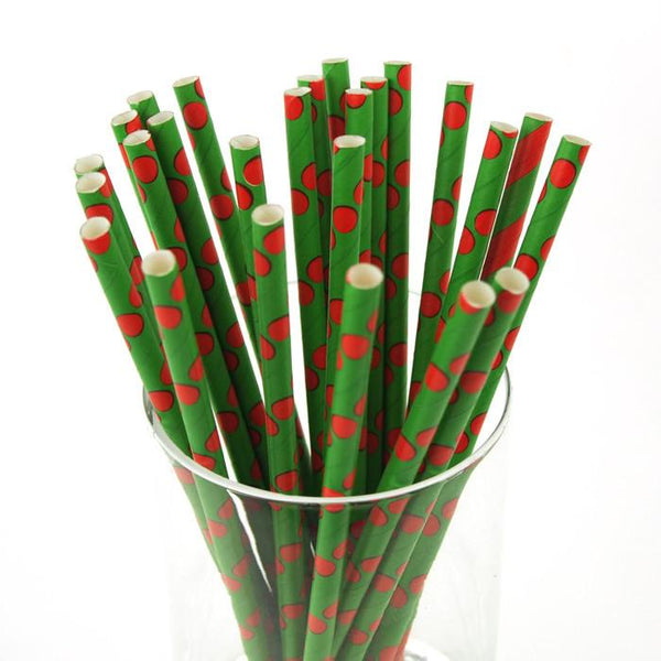 Large Dots Paper Straws, 7-3/4-inch, 25-Piece, Red/Green