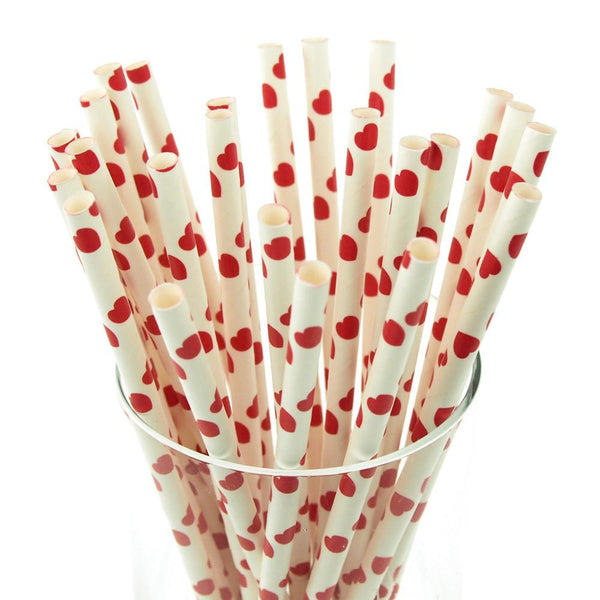 Heart Paper Straws, 7-3/4-inch, 25-Piece, Red/White