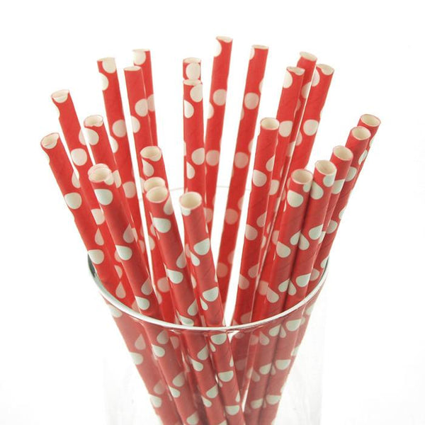 Large Dots Paper Straws, 7-3/4-inch, 25-Piece, White/Red