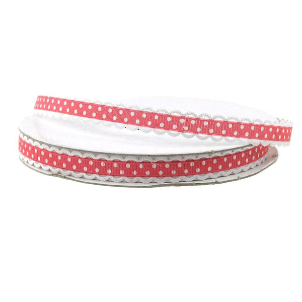 Polka Dot Picot-edge Polyester Ribbon, 3/8-Inch, 25 Yards, Red