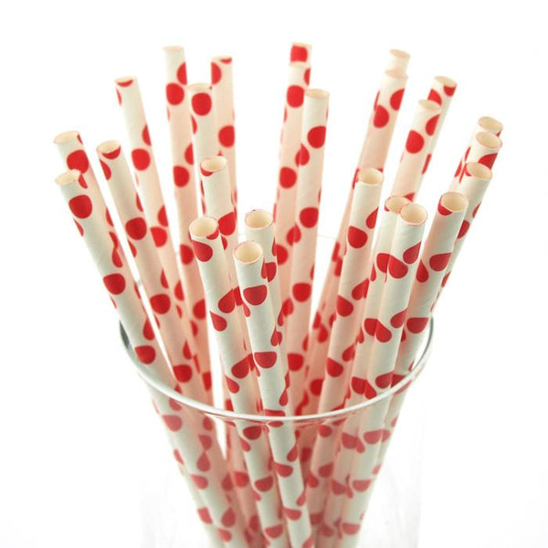 Large Dots Paper Straws, 7-3/4-inch, 25-Piece, Red/White
