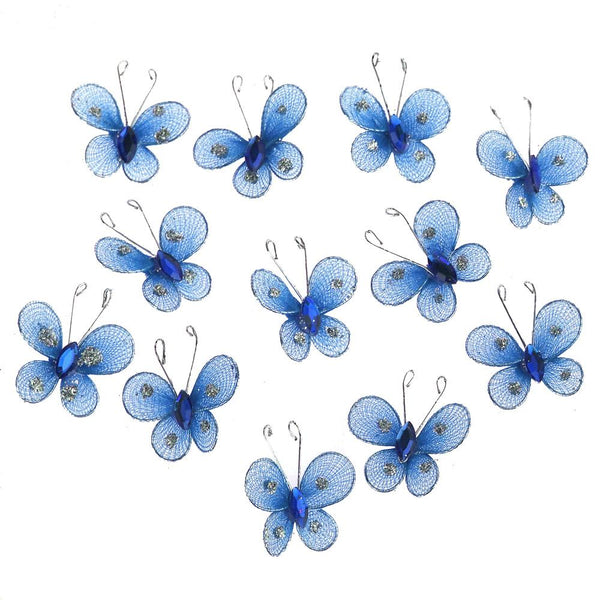 Organza Nylon Glitter Butterflies, 1-inch, 12-Piece, Royal Blue