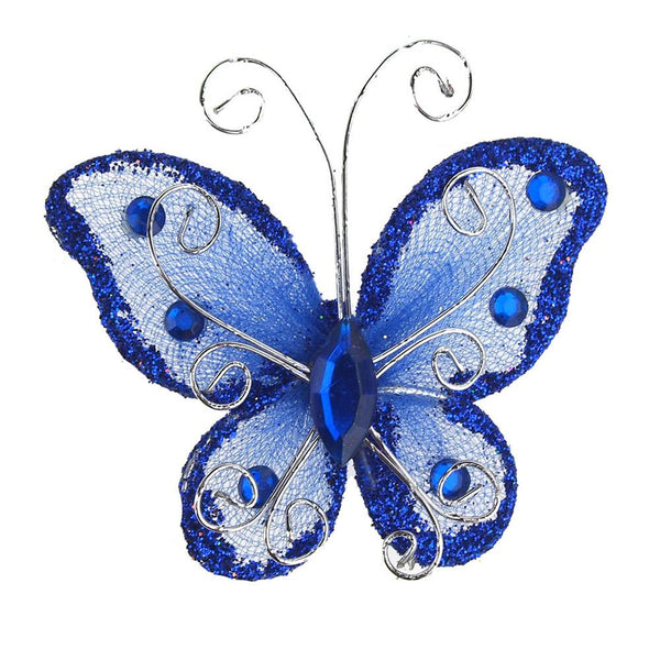Organza Nylon Glitter Butterflies, 3-inch, 12-Piece, Royal Blue