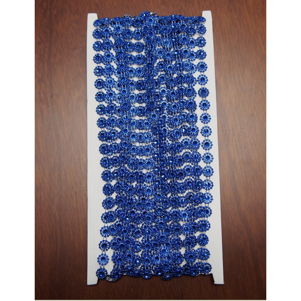 Daisy Flower Rhinestone Trim Strand, 9mm, 10 Yards, Royal Blue