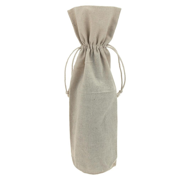 Linen Wine Bag with Drawstrings, Natural, 15-Inch