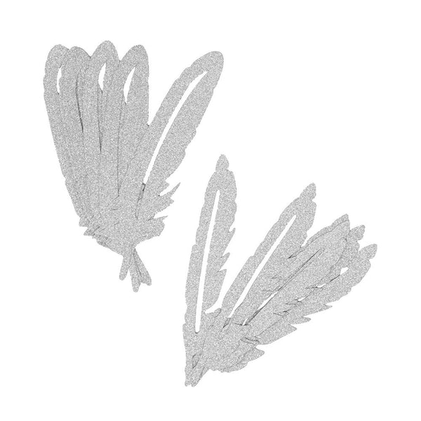 Glitter Paper Feather Embellishments, Assorted, 20-Piece, Silver