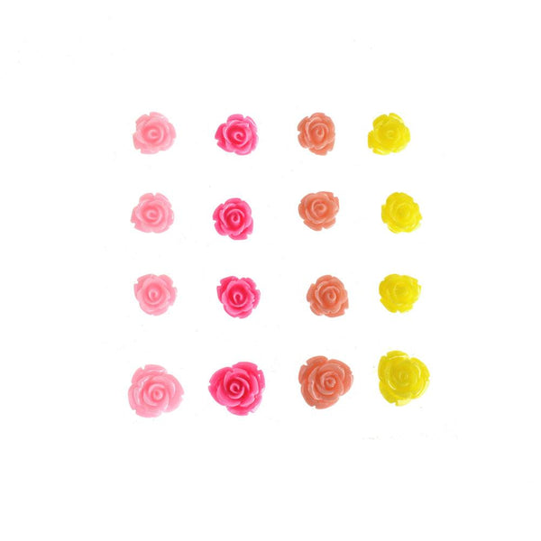 3D Resin Floral Accents Rosebud Self-Adhesive, Dainty, 16-Piece