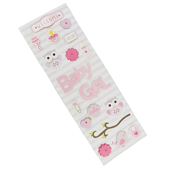 3D Baby Shower Girl Stickers, Pink, Assorted Sizes, 18-Stickers