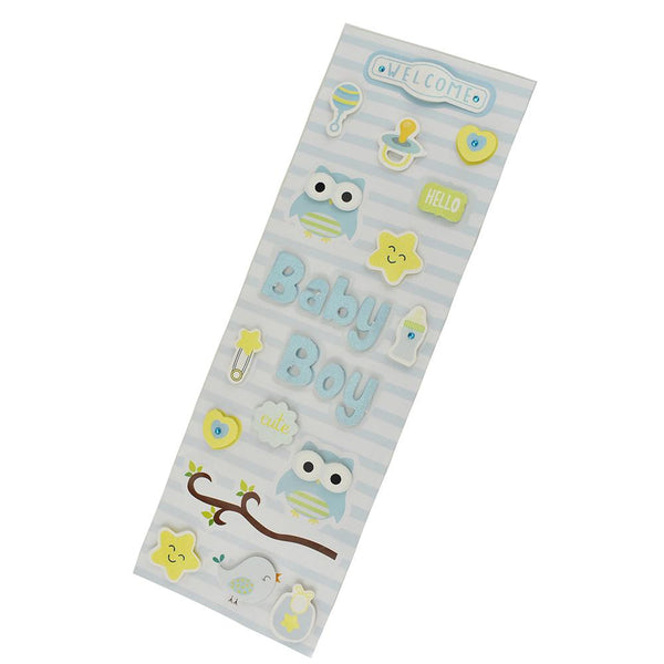 3D Baby Shower Boy Stickers, Blue, Assorted Sizes, 18-Stickers