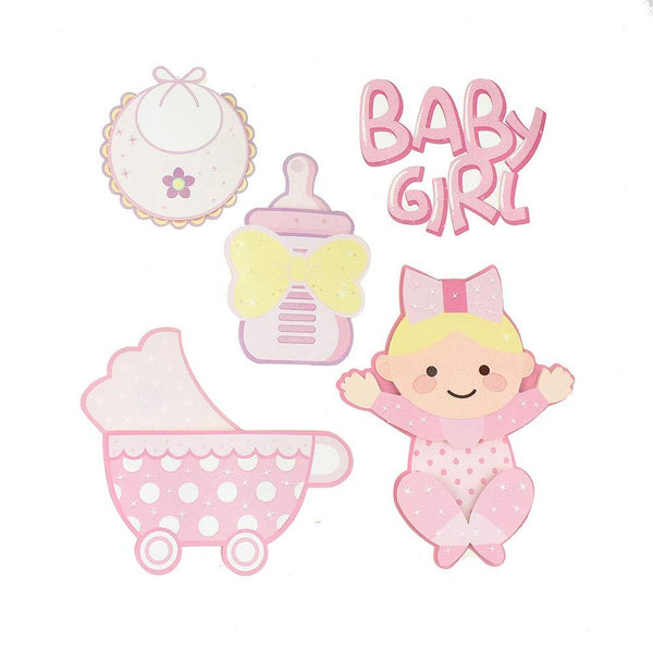 Baby Girl Baby Shower 3D Pop-Up Wall Art Stickers, 5-Piece