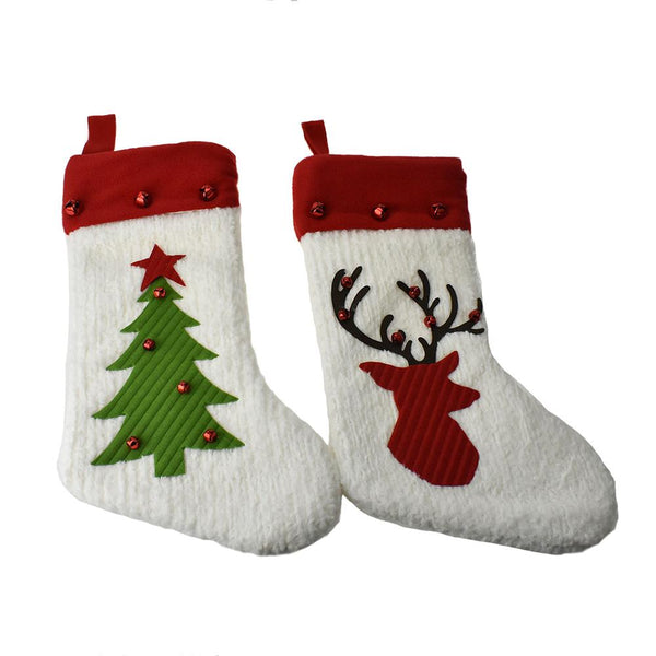 Deer and Tree Christmas Stocking with Bells, 19-Inch, 2-Piece