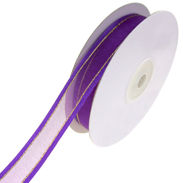 Gold-Lined Satin Edge Organza Ribbon, Purple, 5/8-Inch, 25-Yard