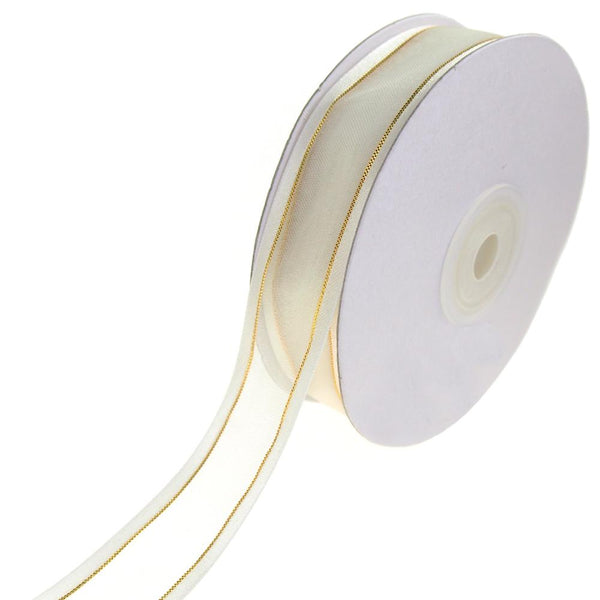 Gold-Lined Satin Edge Organza Ribbon, Antique White, 7/8-Inch, 25-Yard