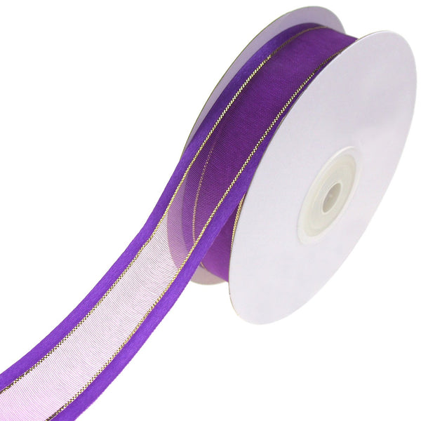 Gold-Lined Satin Edge Organza Ribbon, Purple, 7/8-Inch, 25-Yard