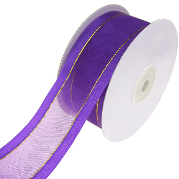 Gold-Lined Satin Edge Organza Ribbon, Purple, 1-1/2-Inch, 25-Yard