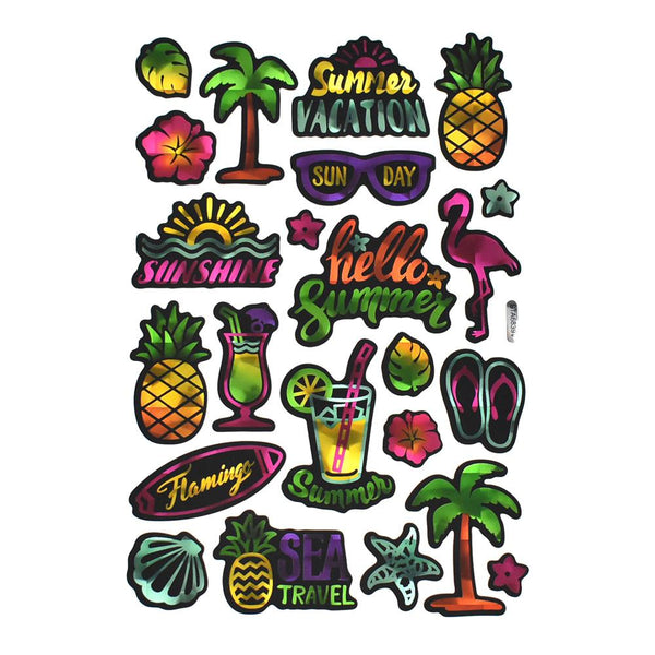 Hello Summer Holographic Foil Neon Stickers, 23-Piece