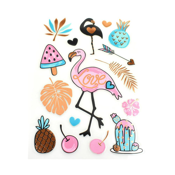 Flamingo Love Clear Foil Accented Stickers, 16-Piece