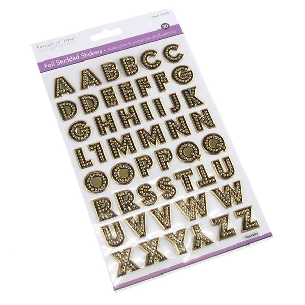 Alphabet Foil Studded Stickers 3D, 50-count, Gold