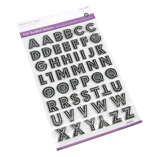 Alphabet Foil Studded Stickers 3D, 50-count, Silver