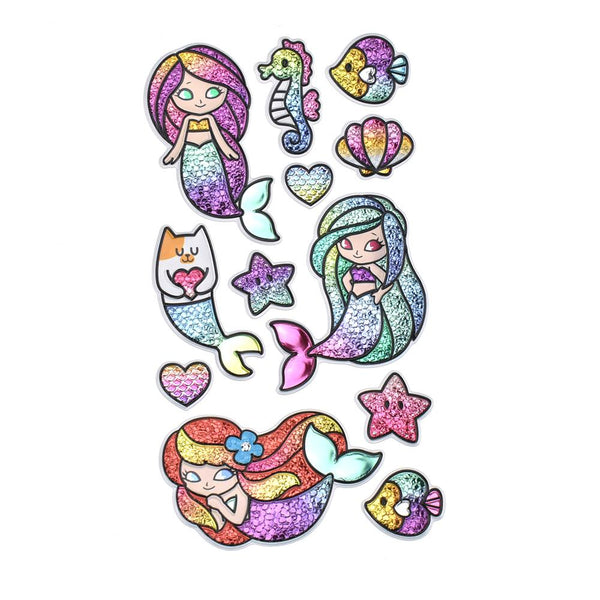 Sparkling Legendary Mermaid 3D Foil Stickers, 12-Piece