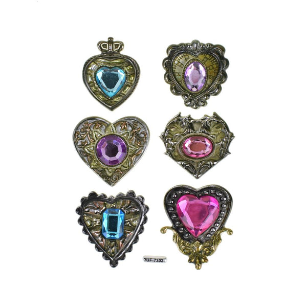 Heart Vintage Style Jewel Stickers, 6-Piece