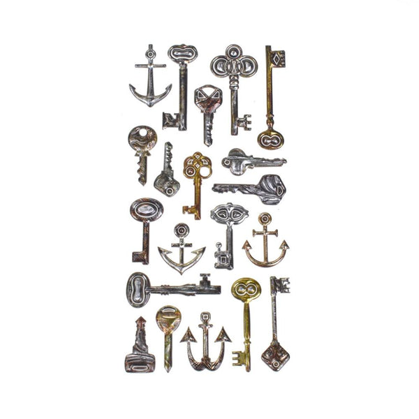 Vintage Elegance Skeleton Key Stickers, 21-Piece